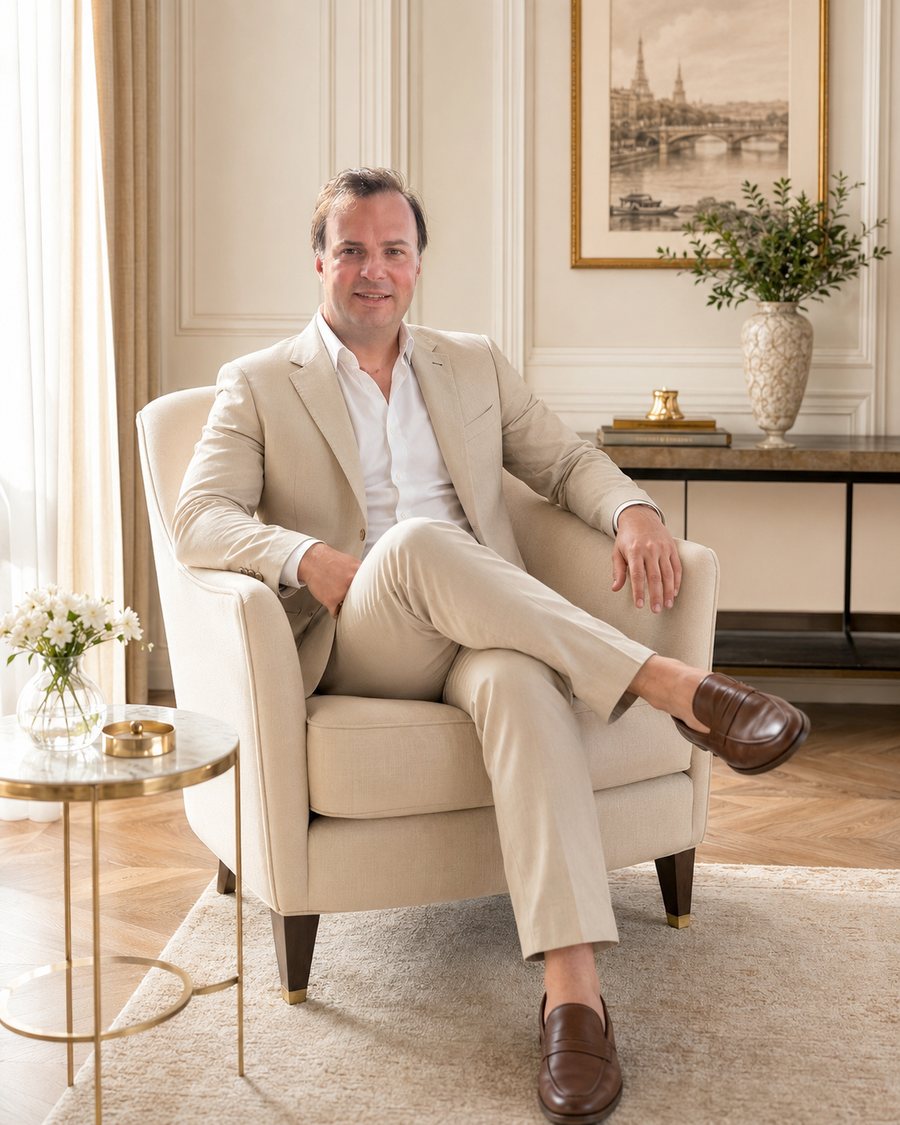 Danny Milea, founder of Milea Marketing, seated in a panelled office.
